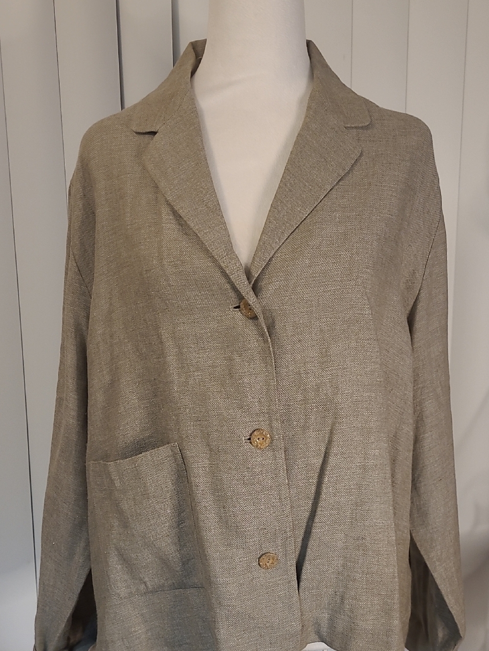 J. Jill Neutral Linen-Blend Button Jacket
